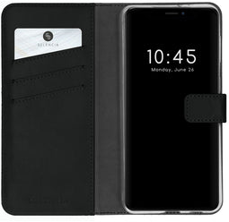 Selencia iPhone 13 Mini - Echt Lederen Bookcase - 3 Pashouders - Zwart