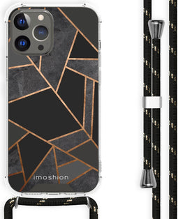 iMoshion Hoesje Geschikt voor iPhone 13 Pro Max Hoesje Met Koord - iMoshion Design Hoesje met Koord - Zwart / Meerkleurig / Goud / Black Graphic