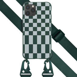 Selencia Hoesje Geschikt voor iPhone 11 Pro Hoesje Met Koord - Selencia Siliconen design hoesje met afneembaar koord - Groen / Irregular Check Green