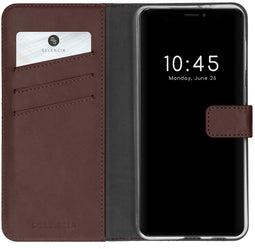 Selencia iPhone 13 Mini - Echt Lederen Bookcase - 3 Pashouders - Bruin