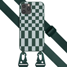 Selencia Hoesje Met Koord Geschikt voor iPhone 12 Pro / 12 - Selencia Siliconen design hoesje met afneembaar koord - Groen / Irregular Check Green