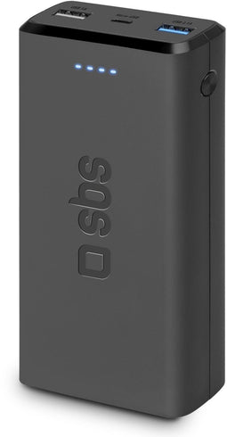 SBS Fast Charge - Powerbank 20.000 mAh - 2 USB-A 1 USB-C - Zwart