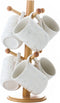 Mokkenboom - Marmerlook kopjes met bamboo houder-wit