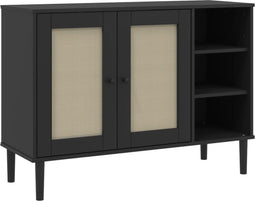 vidaXL - Dressoir - SENJA - 112x40x80 - cm - rattan - massief - grenenhout - zwart