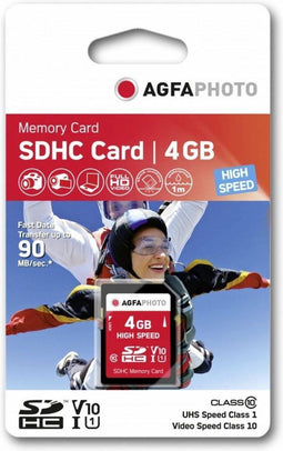 AgfaPhoto SDHC Class 10 4GB - Geheugenkaart - Max. leessnelheid 90 MB/s - Max. schrijfsnelheid 12 MB/s