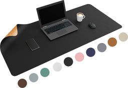 WURK Dubbelzijdige Bureau Onderlegger Kunstleer en Kurk - Bureau Organizer – Bureaumat – Bureau Accessoires – Muismat XXL - Inclusief Kabel Clip - Zwart Kurk - 120x60