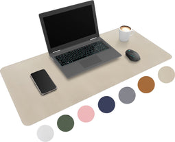WURK Professionele Bureau Onderlegger Kunstleer - Bureau Organizer – Bureaumat – Bureau Accessoires – Muismat XXL - Inclusief Kabel Clip - Beige - 80x40