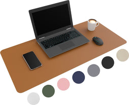 WURK Professionele Bureau Onderlegger Kunstleer – Bureau Organizer – Bureaumat – Bureau Accessoires – Muismat XXL– Inclusief Kabel Clip – 80x40 – Cognac Bruin