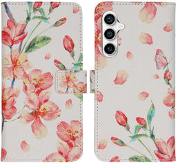 iMoshion Hoesje Geschikt voor Samsung Galaxy S23 FE Hoesje Met Pasjeshouder - iMoshion Design Softcase Bookcase - Wit / Blossom Watercolor White