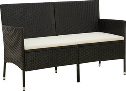 vidaXL - Tuinbank - 3-zits - met - kussen - poly - rattan - zwart