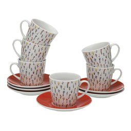 Versa Blume - Set van 6 koffiekopjes met schotel - Porselein multicolour (6 stuks)