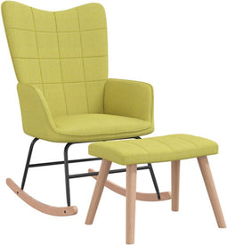 vidaXL - Schommelstoel - met - voetenbank - stof - groen