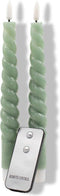 Anna's Collection LED dinerkaarsen swirl - 23 cm - jade groen - afstandsbediening (2 stuks)
