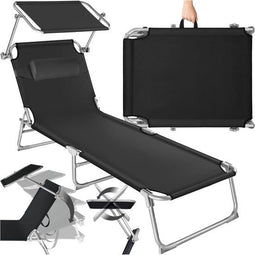 tectake® Chloe - Ligstoel - 4-voudig verstelbare rugleuning - Zwart