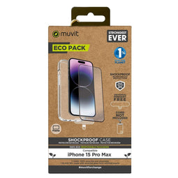 Muvit for Change iPhone 15 Pro Max - Mobielhoesje - Schermbeschermer 9H - Transparant