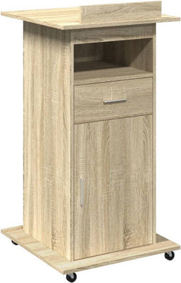 vidaXL - Lessenaar - met - wielen - en - lade - 55x55x107 - cm - hout - sonoma - eiken