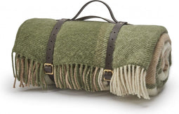Picknickkleed Polo Geblokt Groen - Wol - Leren Draagset - Waterdicht - 145x183cm - Tweedmill