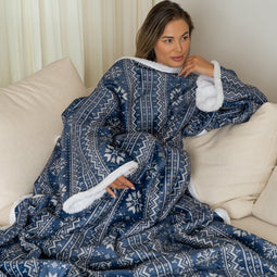 Cosas Hoodie Deken - Plaid met Mouwen - Fleece - Blauw - 180x130cm