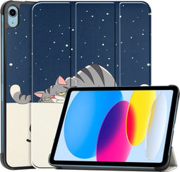 Lunso - Geschikt voor iPad 10 (2022) - Tri-Fold Bookcase hoes - Lazy Cat