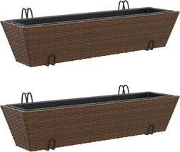 vidaXL - Plantenbakken - 2 - st - met - haken - poly - rattan - bruin