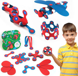 Clixo - Magnetisch Speelgoed - 18-delig Flexibel en Creatief - Rood/Blauw