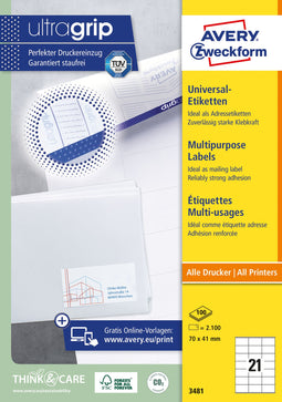 Avery Zweckform - Etiket az 3481 70x41mm wit 2100 stuks
