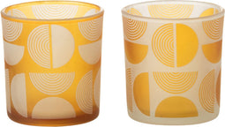 J-Line theelichthouder Halve Ronden - glas - oranje - small - 2 stuks