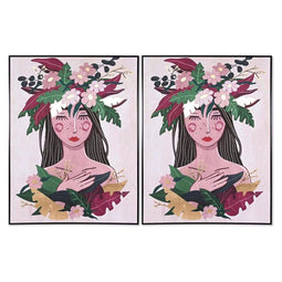 Schilderij DKD Home Decor 103 x 4,5 x 143 cm Blommor Scandinavisch (2 Stuks)
