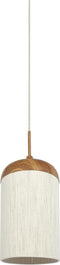 Light & Living Dania - Hanglamp - Ø27,5x52cm - Beige katoenen lampenkap - Naturel houtprint