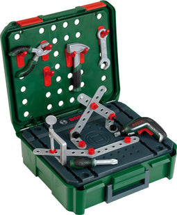 Klein Toys Bosch werkbankkoffer - Ixolino, moersleutel, schroevendraaier, hamer, bouwlatten, haken, schroeven, moeren, schroefklem en -tang - incl. licht- en geluidseffecten - groen rood