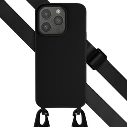 Selencia Hoesje Geschikt voor iPhone 15 Pro Hoesje Met Koord - Selencia Siliconen hoesje met afneembaar koord - Zwart