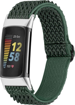 imoshion Elastisch nylon bandje - Geschikt voor Fitbit Charge 6, Charge 5 - Groen - One Size