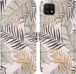 iMoshion Hoesje Geschikt voor Samsung Galaxy A22 (5G) Hoesje Met Pasjeshouder - iMoshion Design Softcase Bookcase - Wit / Meerkleurig / Goud / Glamour Botanic