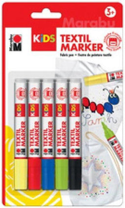 Marabu - Textielmarkers - Set van 5 kleuren - Assorti (5 stuks)