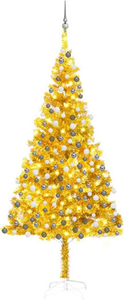 vidaXL - Kunstkerstboom - met - verlichting - en - kerstballen - 240 - cm - PET - goud