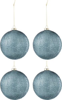 J-Line kerstbal Parels - glas - blauw - large - doos van 4