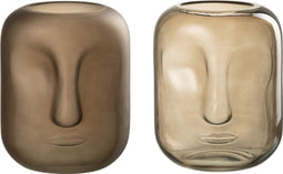 J-Line vaas Gezicht - glas - bruin - small - 2 stuks