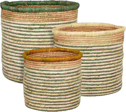 Mica Decorations Mand Lid - 33x33x31 cm - Maïsblad - Licht Bruin,Creme,Groen - Set van 3