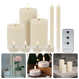Cheqo® LED Kaarsenset – Incl. Afstandsbediening & Timer – 9-delig – Ivoor
