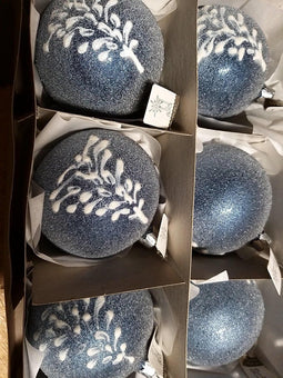 Blauwe kerstballen - Glas - Poeder finish met afbeelding - 8 cm (6 stuks)
