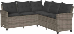 vidaXL - Loungebank - met - kussens - L-vormig - poly - rattan - grijs
