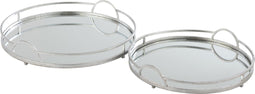 J-Line plateau Rond Spiegel - ijzer - zilver - 2 stuks