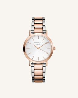 Rosefield The Tribeca Dames Horloge - Zilver + Rosé Goud Ø33mm - TWSSRG-T64