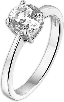 Gerhodineerd 925 Zilveren Ring - Zirkonia 6,5mm - Maat 17,75