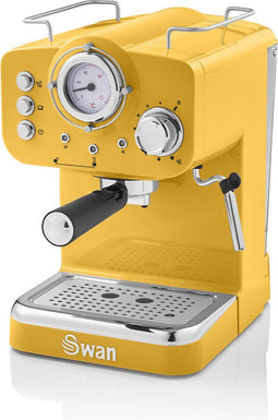 Swan Retro Espressomachine – Gebruikt Gemalen Koffie en Koffiepads – Geel