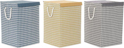 Wasmand DKD Home Decor Pied-de-poule 36 x 36 x 55 cm Grijs Blauw Geel (3 Stuks)