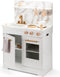 New Classic Toys® Houten Speelgoed Kinderkeuken - Speelkeukentje met Marmer Look en Gouden Kraan - Wit met Accessoires - Werkbladhoogte 55 cm