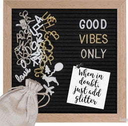 Gadgy Letterbord - Wanddecoratie 25x25 cm - Inclusief 570 Letters en Icoontjes - Zwart Vilt (1 stuk)