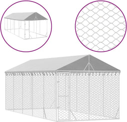 vidaXL - Hondenkennel - met - dak - 3x7,5x2,5 - m - gegalvaniseerd - staal - zilver