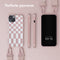 Selencia Hoesje Met Koord Geschikt voor iPhone 13 - Selencia Siliconen design hoesje met afneembaar koord - Roze / Irregular Check Sand Pink